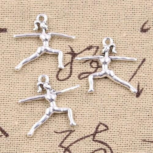 12pcs Charms Gymnastics Player Gymnast Sporter 23x23mm Antique Silver Color Pendants Making DIY Handmade Tibetan Finding Jewelry