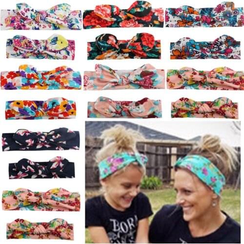 Parent-Child Summer Womens Hair Bands Floral Pattern Soft Elastic Knots Girls Headband Cute Baby Headwear Kids Hair Accessories