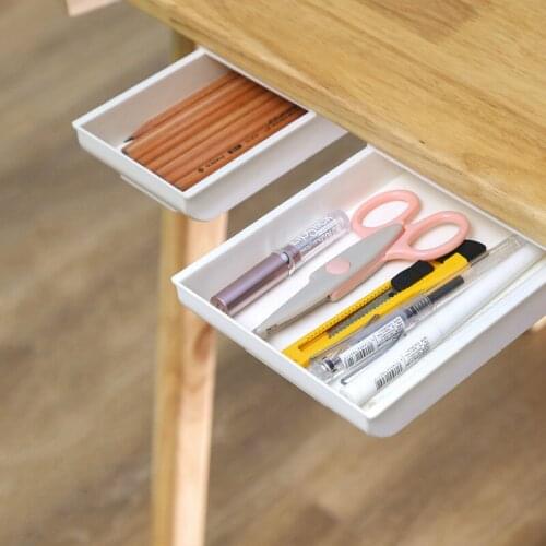 Self Stick Pencil Tray Desk Table Storage Drawer Organizer Box Under Desk Stand Self-adhesive Under-drawer Storage Box