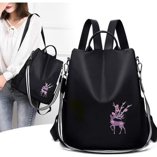 Chic Fawn Embroidery Shoulder Bag 2021 Trend Women Designer Nylon Backpack Elegant Female Multifunctional Travel Rucksack Bulsos