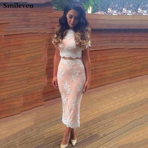 Smileven Short Mermaid Evening Dress 2 Pieces Dubai Lace Formal Prom Party Gown robe de soiree