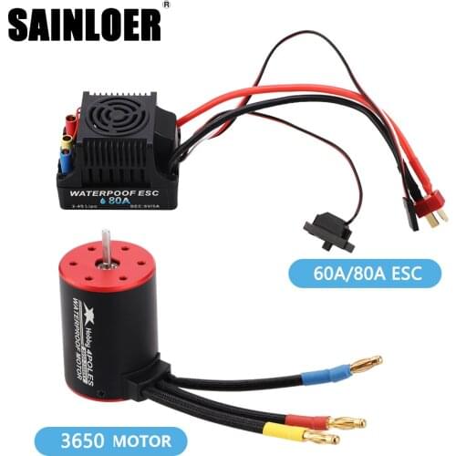 SAINLOER Waterproof 3650 2300KV/3100KV/3900KV/4300KV/5200KV Brushless Motor & 60A 80A ESC Combo for 1:10 1:8 RC Car RC Boat Part