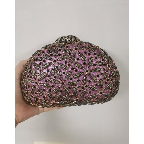 XIYUAN Multicoloured Women Crystal Evening Bags Purple/Blue Minaudiere Bags Hollow Out Flower Clutch Wedding Purses Handbags