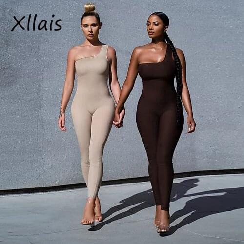 XLLAIS Sleeveless Brown Party Slim Jumpsuits Women Sexy Tight Bodycon Long Rompers Ladies High Street Clothes