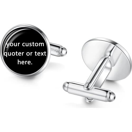 1 Pair Custom Photo Company Logo Text Cufflinks Glass Cabochon Alloy Cuff Links Men Silver Color Wedding Cufflinks Gift