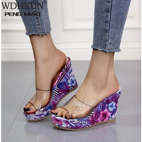 Summer New Shoes Sexy Fashion Transparent Thick Platform Slope with Waterproof Platform Wedge Female Sandals Ladies Slipper