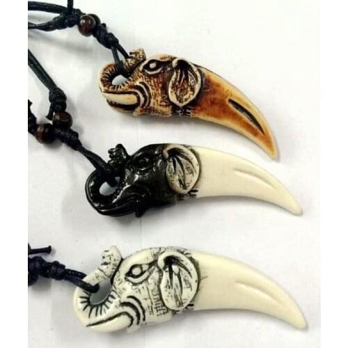 10 pcs Vintage Jewelry Necklace hand-carved statue elephant Mixed Color Trendy Biker Punk Gift