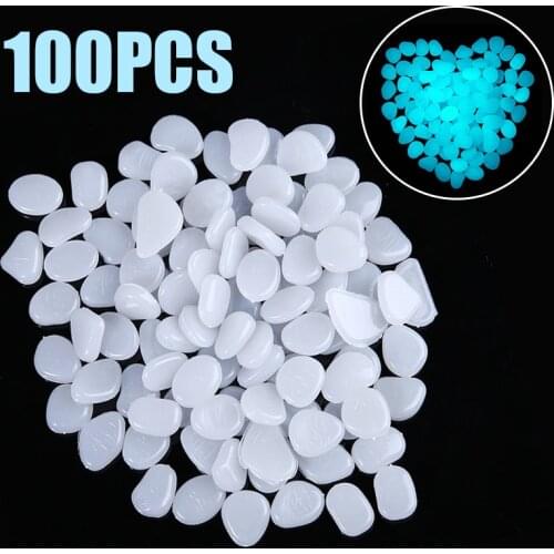 100pcs/set White Luminous Pebble Stones Gardening Aquarium Landscaping Pebbles Garden Walkways Decor