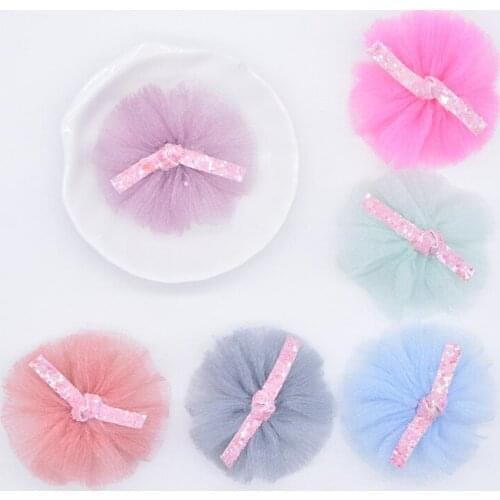 12Pcs 50mm Glitter Tie Stick-on Round Mesh Applique for DIY Baby Clothes Skirt Shoes Hat Headwear Hair Band Decor Accessory L09