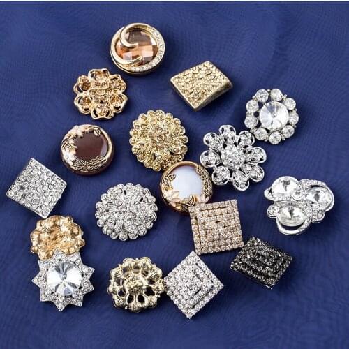 2pcs Metal alloy Gold silver Round glass diamond buttons garment DIY materials For coats trench coats sewing Accessories