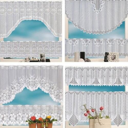 2PCs Multi-style White Lace Translucent Coffee Cafe Window Tier Curtain Set Kitchen Dining Room Bedroom Curtains Home Decor