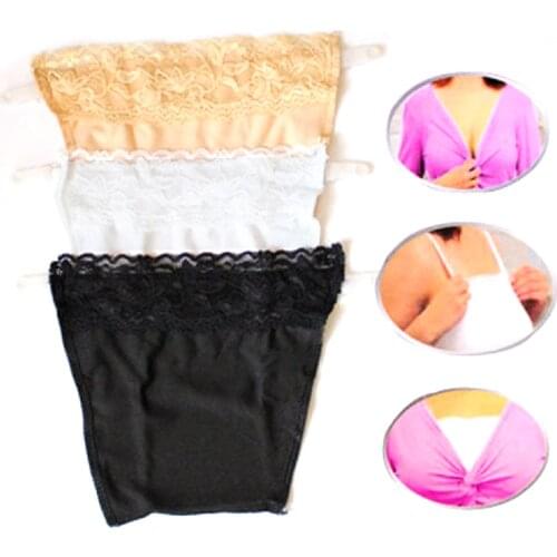 3pcs Lace Mock Camisole Bra Lace Tube Bra With Elastic Band Women Quick Easy Clip-on Insert Wrapped Chest Overlay Modesty Panel