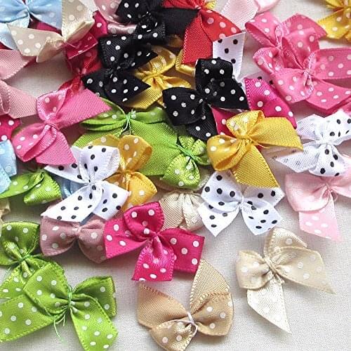 30pcs mini Printing Dot Satin Ribbon Flowers Bows Gift Craft Wedding Decoration