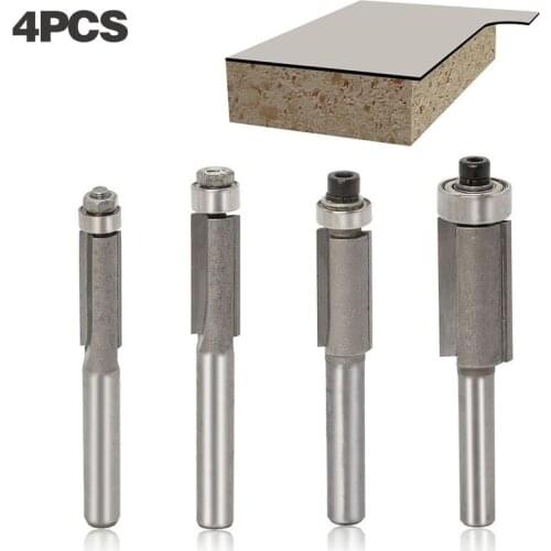 4pcs 1/4" Shank Flush Trim Router Bits for wood Trimming Cutters with bearing woodworking tool endmill milling cutter