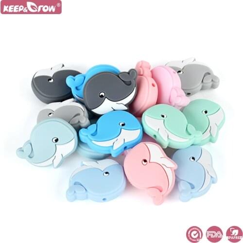 Whale Shape Silicone Beads 5Pcs Food Grade Baby Oral Care Molar Teething Beads DIY Pacifier Clips Accessories Teething Toys