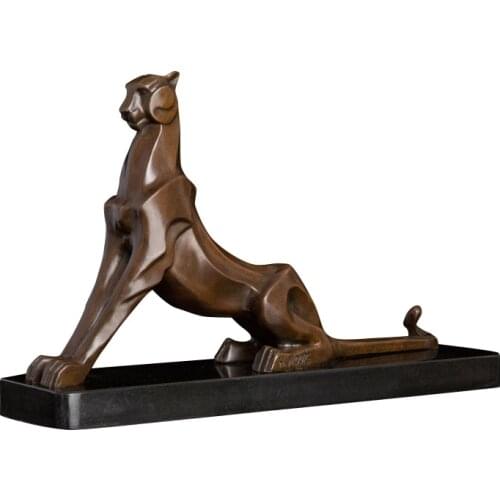 ArtsHom DW-176 Abstract Leopard Statue Bronze Panther Figurine Sculpture Wildlife Cheetah Animal Vintage Metal Art Home Decor