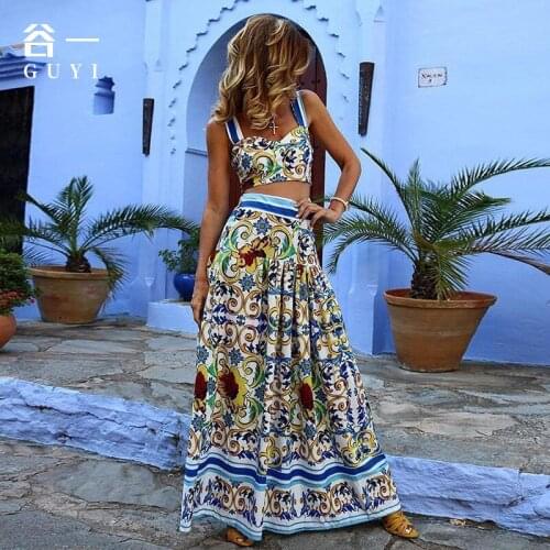 Banulin 2021 Summer Dress T-stage Ltalian Strapless Womens Sleeveless Printed Button Long Party Fashion Dress Vestdio