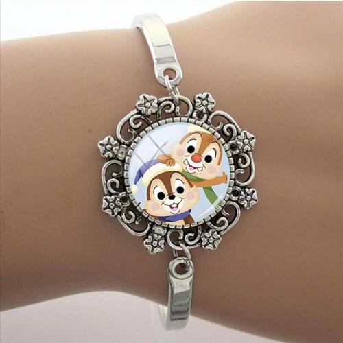 Disney Chipmunk Picture Bracelet Kiki And Titi Photo Lace Glass Charm Bracelet Cabochon Dome Chain Bracelet Jewelry Gift