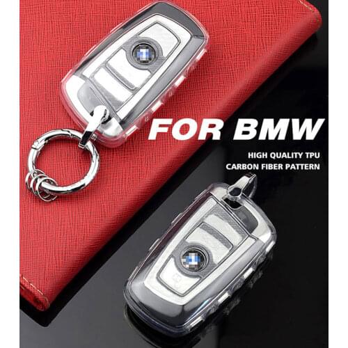 Car Remote Key Case Cover Keychain For BMW 1 2 3 4 5 6 7 Series X1 X3 X4 X5 X6 F07 F10 F11 F20 F25 F26 F30 Carbon fiber Solf TPU