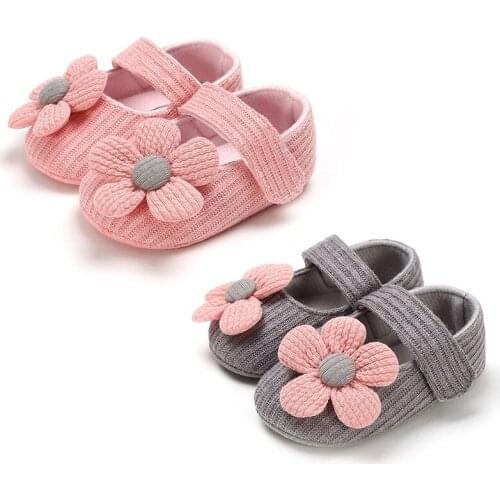 Cute Flower Baby Girl Shoes Soft Anti-Slip Knitted Cotton Infant Baby Shoes Spring Autumn Toddler First Walkers 0-18Months