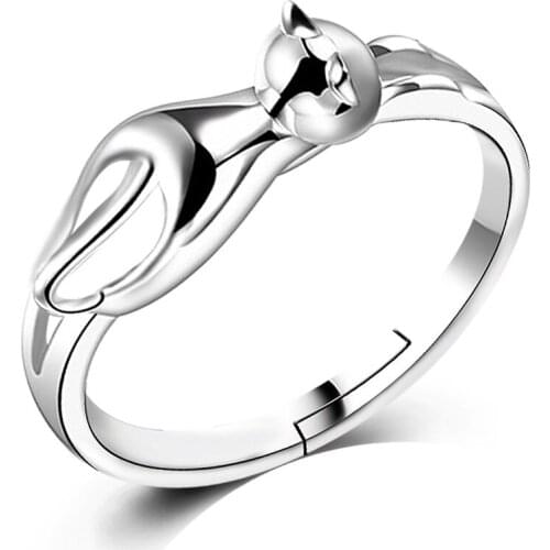 DH-R246 Ring Jewelry Wedding Cat Jewelry Lovely Jewelry Solid Women Animal Pet Charm silver color