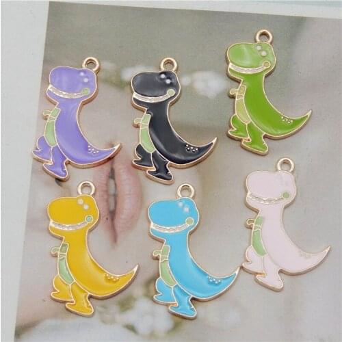 Julie Wang 6PCS Enamel Dinosaur Charms Alloy Cartoon Tyrannosaurus Animal Pendant Bracelet Jewelry Making Accessory 6 Colors
