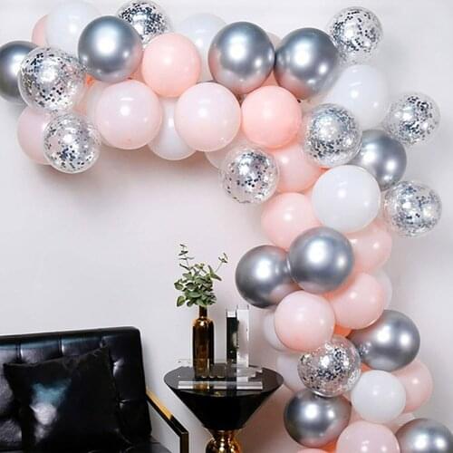 62pcs/set Metallic Silver Balloons Garland Arch Soft Pink Confetti Globos Birthday Wedding Anniversary Party Decoration DIY Ball