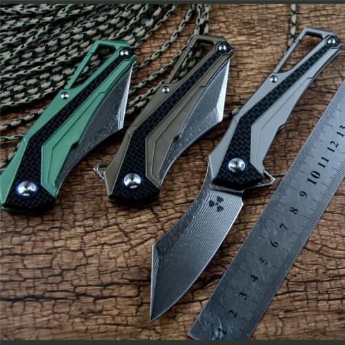JR7412 Brand Quality Outdoor Camping Hunting Knives Fold Damascus Blade Titanium Handle Flipper Fast Open with Pocket Clip