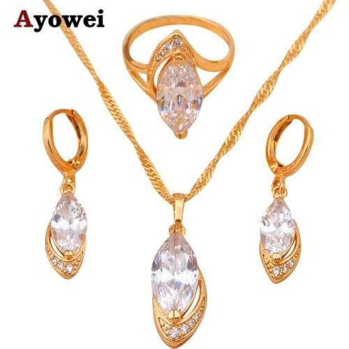 New Arrival Flower Ring Pendants Earrings Set for women k GP Austria Zircon Fashion Jewelry ring size #6 #7.5 JS195