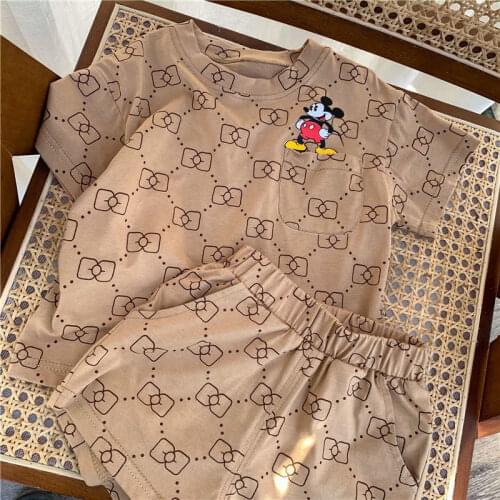 Summer DISNEY Clothing Set Kids Mickey short-sleeved T-shirt+Shorts Clothes Mickey Mouse Top For Boy&Girl Kids