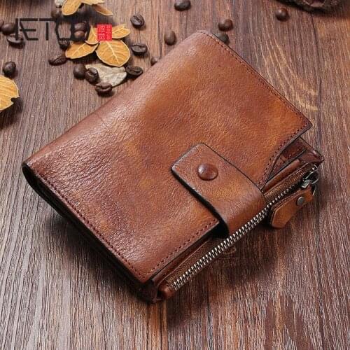 AETOOOriginal Leather handmade wallet male short section retro first layer cowhide men women young leather retro Vintage wallets
