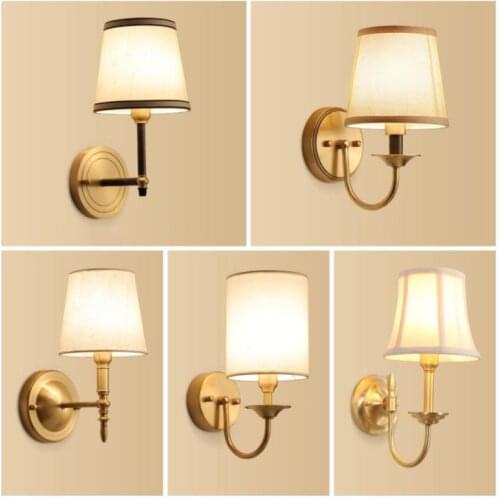Full Copper American Wall Lamp Bedroom Bedside Lamp European Lighting Modern Simple Living Room Creative Corridor Wall Lamp