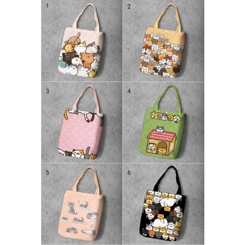 IVYYE Neko Atsume Series Fashion Anime Foldable Canvas Shopping Bag Casual Shoulder Bags Customized Tote Handbag Lady Girls New