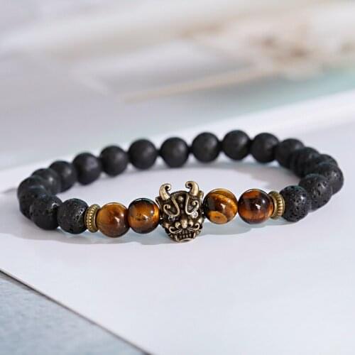 Mens Ethnic Dragon Alloy Lava Stone Beaded Bracelets Charm Tiger Eye Bracelets&Bangles Femme Bileklik