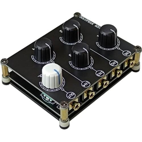 MX41 Stereo 4-in-1-out AUX Audio Mixer, Passive 3.5mm line levels control, mini 4 ways passive audio mixer