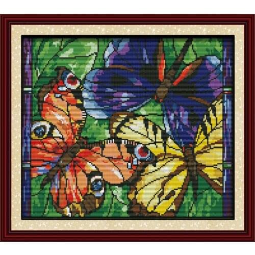 Colorful butterflies cross stitch kit 11ct pre stamped canvas cross stitching animal lover embroidery DIY handmade needlework