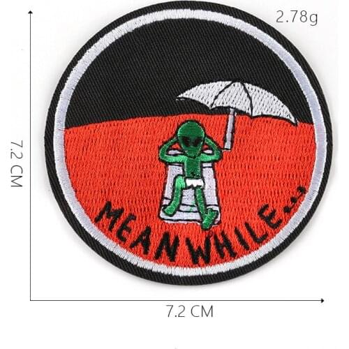 MEAN WHILE Universe Star Spacecraft Iron On Patches Shirt Shorts Logo Embroidery Clothing Fashion Badge Black White