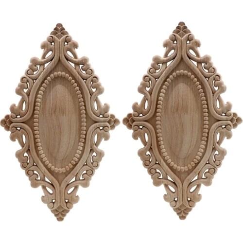 Unpainted European Clear Wood-Carved Applique Onlay Picture Frame Discs Decor Wooden for Wedding Door Home 25 x 15cm