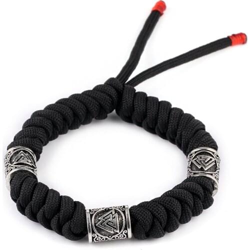 Norse Viking Rune Bead Bracelets Thor Mjolnir Hammer Paracord Amulet Odin Rune Triangle Trinity Knot Amulet Scandinavian Bracele