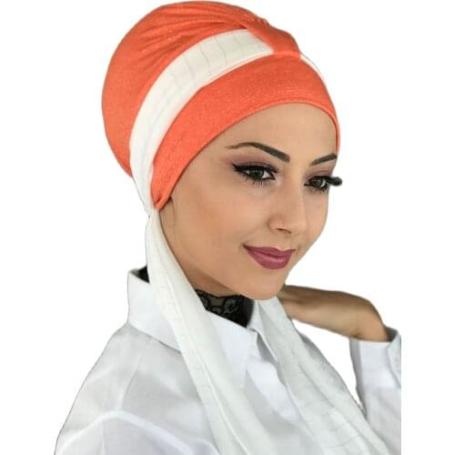 New Fashion 2021 Hijab Turban Lady Hat Seasonal Scarf Hijab Foulard Single Size Orange-Hijab Scarf Bone