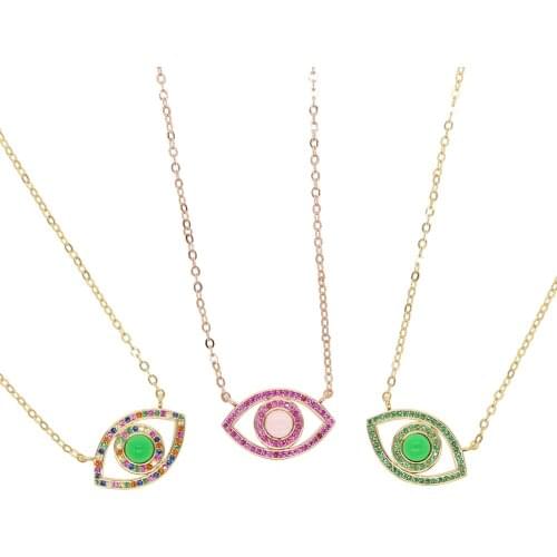 2021 New Arrive Gold Color Cute Lovely Evil Eye Charm Micro Pave CZ Rainbow Green Red Enamel Eye Fashion Women Girl Necklace