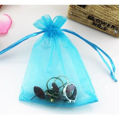 Wholesale 100pcs/lot Lake Blue Organza Bag 15x20cm Wedding Jewelry Gifts Packaging Bags Cute Organza Drawstring Gift Bag Pouches