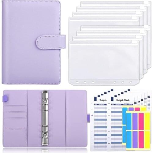A6 PU Leather Budget Binder,with 8 A6 Binder Bags,12 Papers,6 Ring Binder Budget Envelope System, with Label Stickers