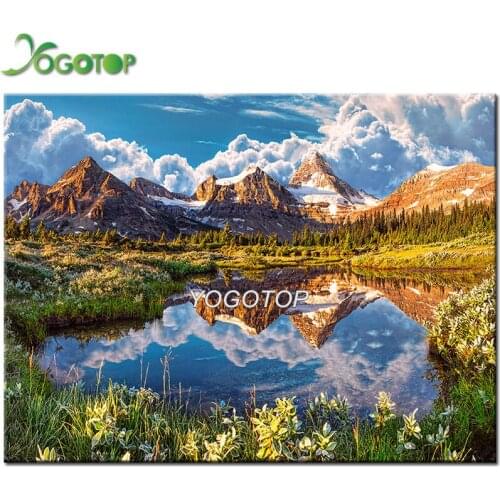 Natural scenery Full,Diamond Embroidery,5D,Diamond Painting,3D,Diamond Mosaic,Home Decor,Mountain,water,lake,white clouds YY2083