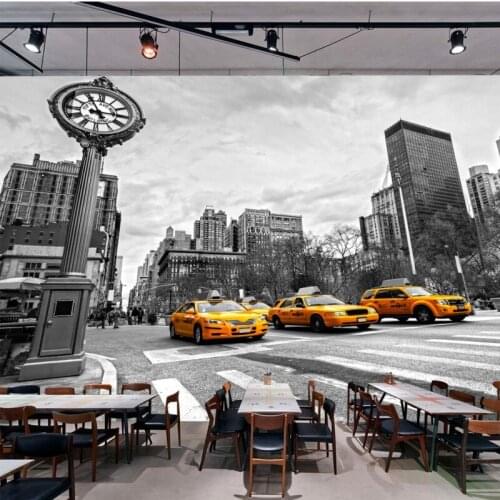 Dropshipping Colomac Nostalgic Wallpaper European Street Yellow Taxi Wallpaper Black And White Papier Peint Mural 3d Decor Home