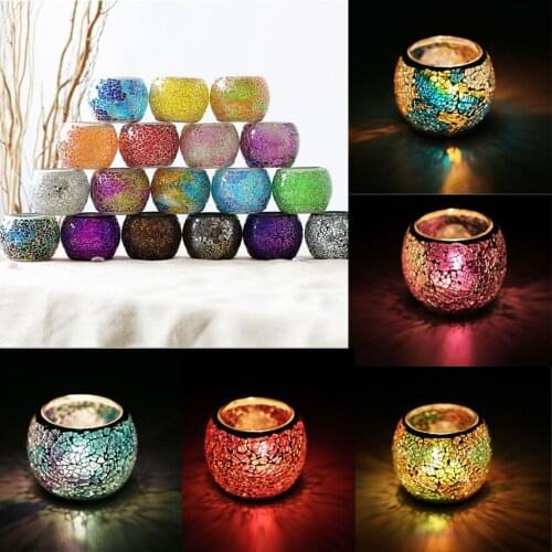 Assorted Colorful Mosaic Glass Candle Holder Bowl Tealight Votive Holder for Wedding Party Home Decor Birthday-Good Blessing