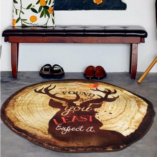 RETRO 80/100/120CM Antique Wood Tree Annual Ring with Elk Printed Round Carpet For Living Room Bedroom Study Chair Mat Plush