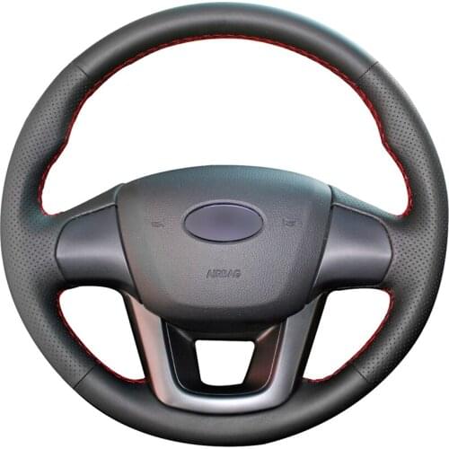 Hand-stitched Black Artificial Leather Custom Car Steering Wheel Cover for Kia K2 Rio 2011 2012 2013 2014 2015 2016