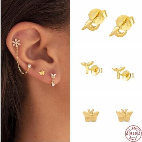 Aide 925 Sterling Silver Cute Dolphin Butterfly Fish Tail Shape Stud Earrings For Women Girls Gift Animal Mermaid Ear Stud Jewel