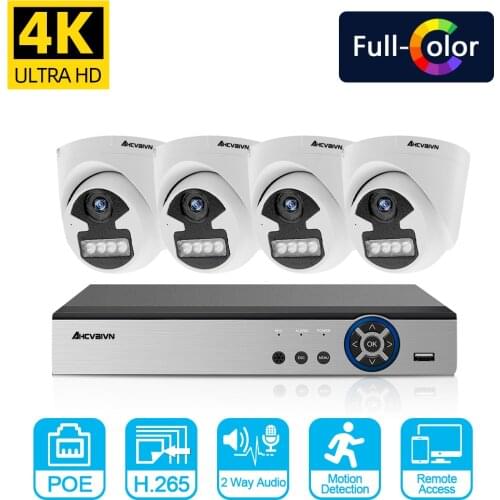 H.265 4CH 4K POE NVR CCTV Camera Security System Kit 8MP Two-way Audio Video Surveillance Set HD IP Monitoring Camera System